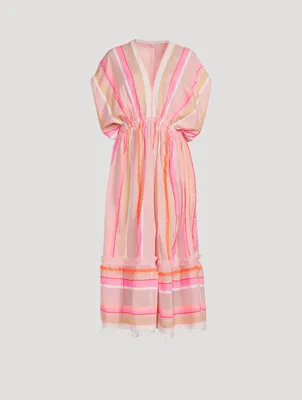 Jikirti Plunge Neck Dress Striped Print