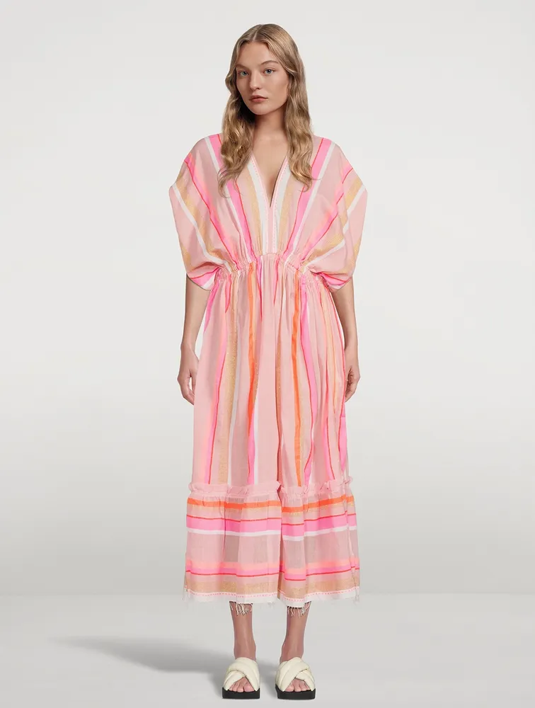 Jikirti Plunge Neck Dress Striped Print
