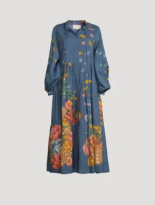 Valeria Organic Cotton Button-Up Maxi Dress Shell Print