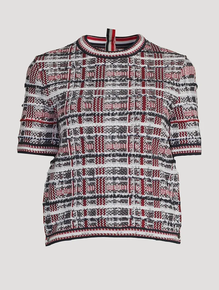 Madras Check Short-Sleeve Sweater