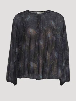 Deco Pleated Peasant Blouse Floral Print