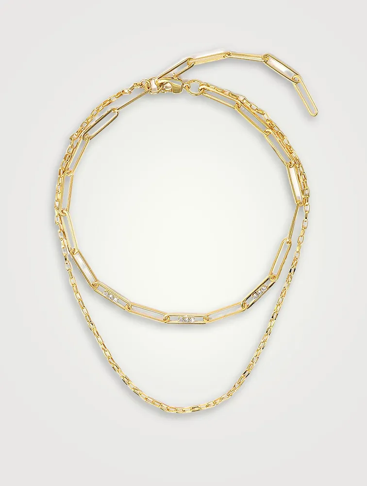 Double Chain Necklace With Crystal Links