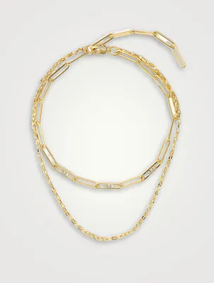 Double Chain Necklace With Crystal Links