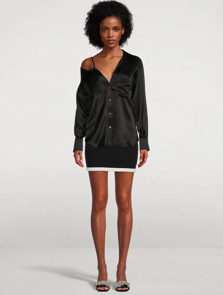 Silk Charmeuse Off-The-Shoulder Shirt