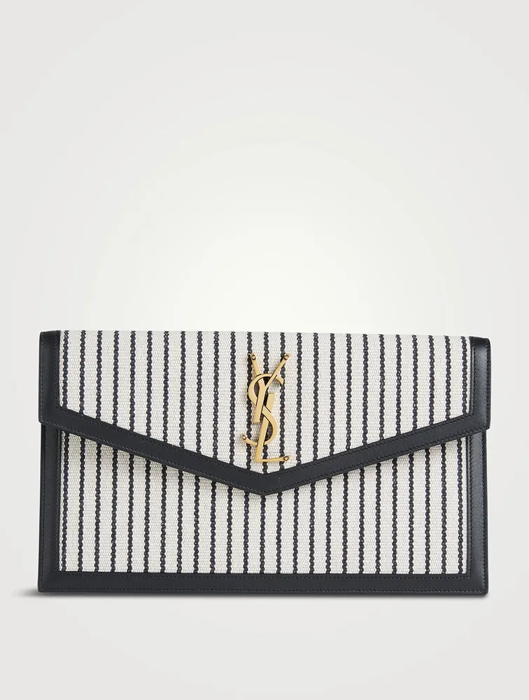 Medium Uptown Canvas Clutch In Stripe Print