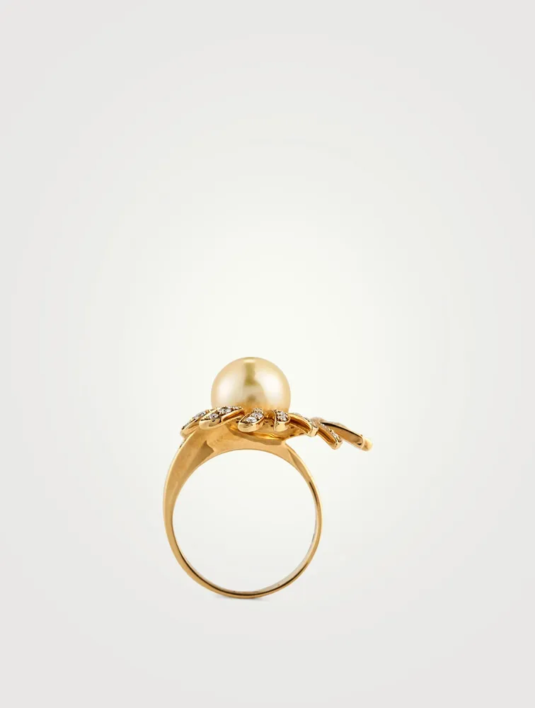 Apus 18K Gold Pearl Ring With Diamonds