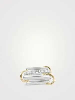 Luna SG Sterling Silver And 18K Gold Stacked Ring With Diamonds