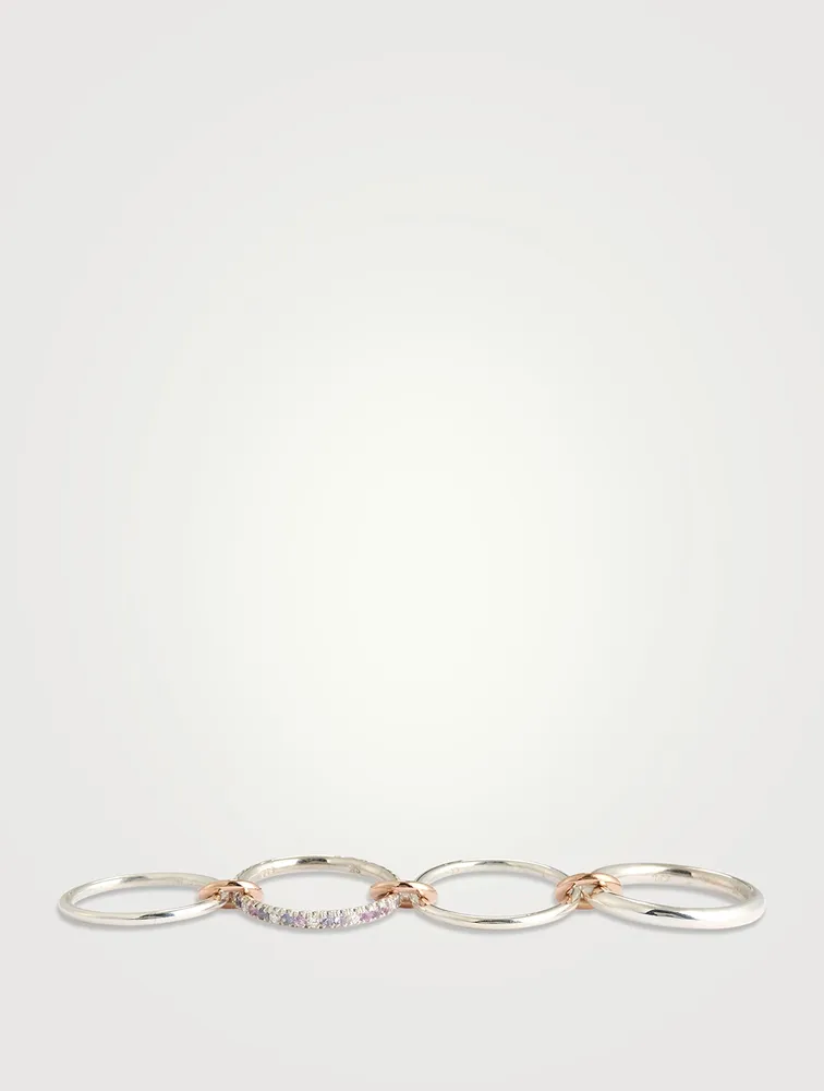 Nimbus SG Dawn Sterling Silver And 18K Rose Gold Stacked Ring With Sapphire, Tanzanite, and Diamonds