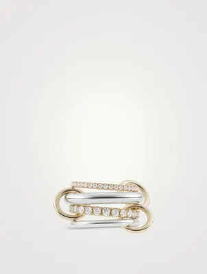 Stella MX Sterling Silver And 18K Gold Stacked Ring With Diamonds