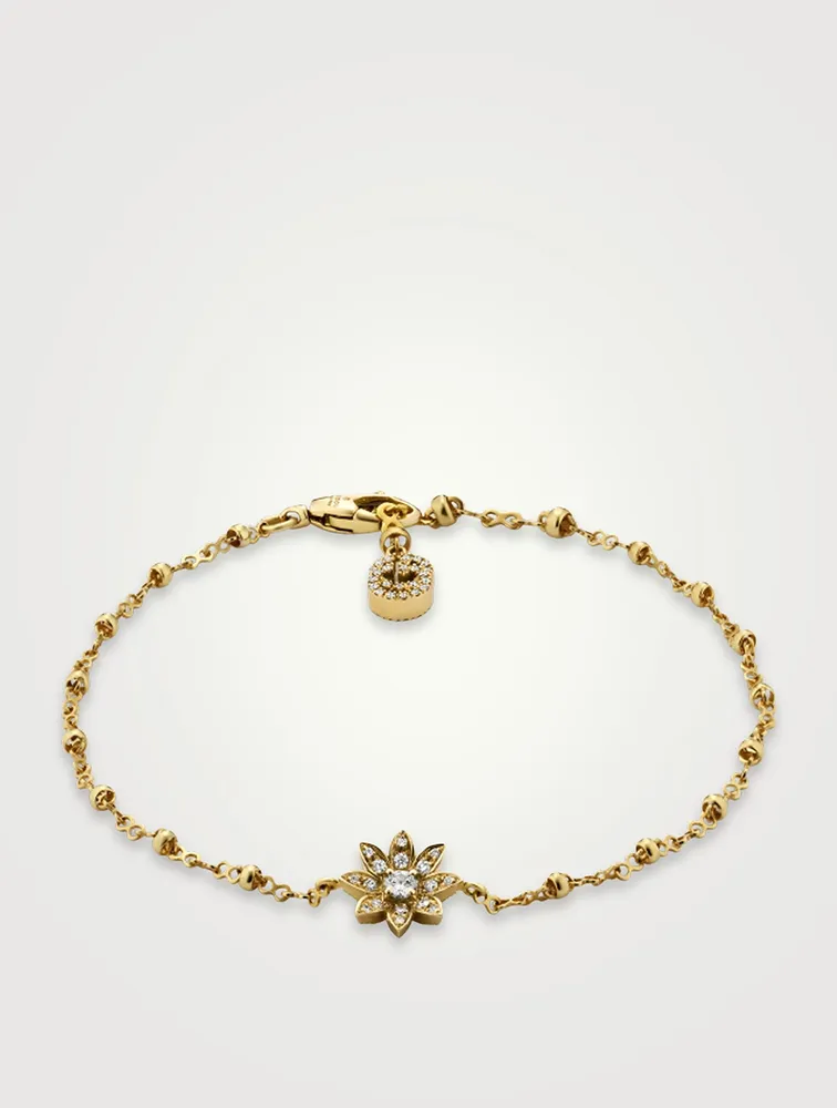 Gucci Flora 18K Gold Bracelet With Diamonds