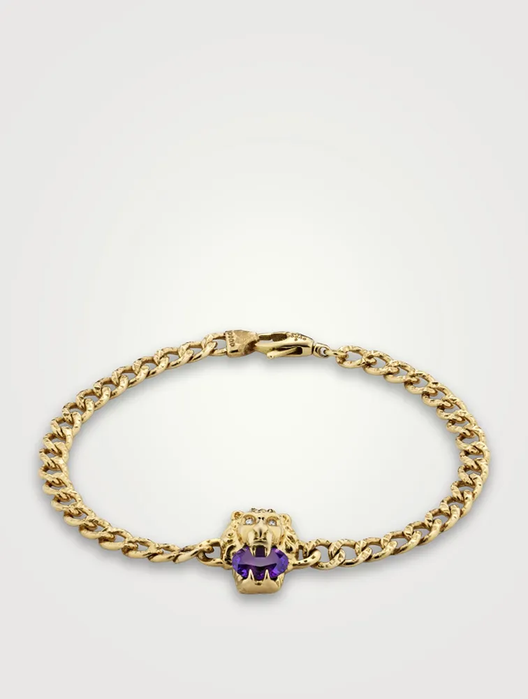 Lion Head 18K Bracelet With Diamonds And Amethyst