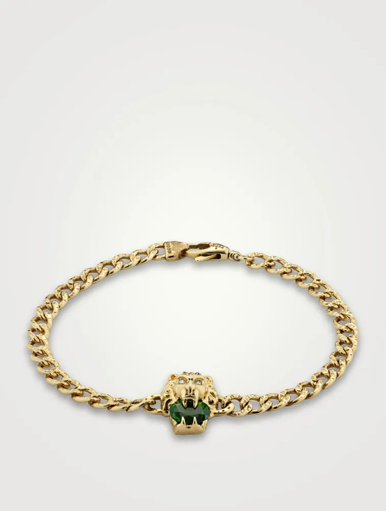 Lion Head 18K Bracelet With Diamonds And Diopside Stone