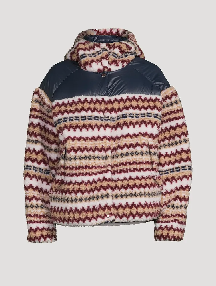 Joelle Sherpa Down Puffer Jacket Fairisle Print