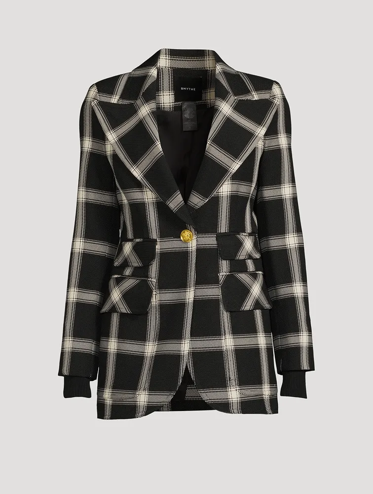 Birkin Ribbed-Cuff Blazer Plaid Print