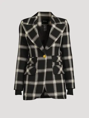 Birkin Ribbed-Cuff Blazer Plaid Print