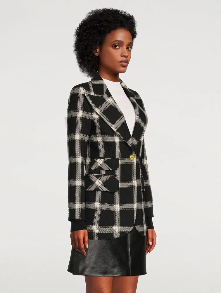Birkin Ribbed-Cuff Blazer Plaid Print