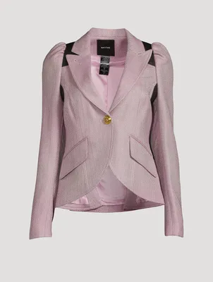Pouf-Sleeve Herringbone Wool Blazer