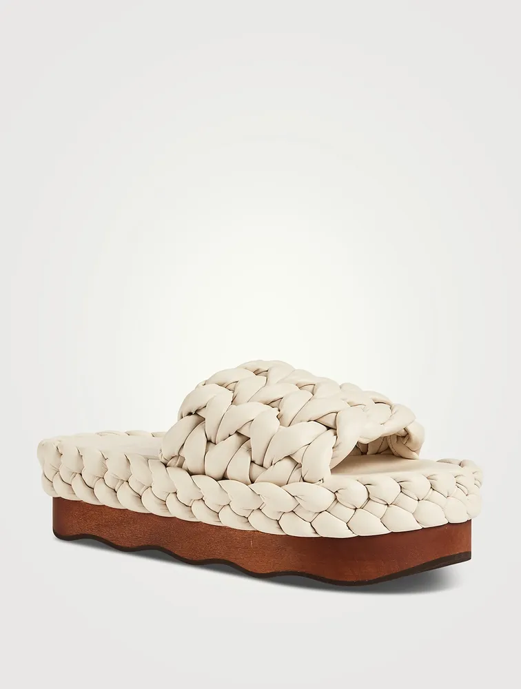 Wavy Braided Leather Flatform Sandals