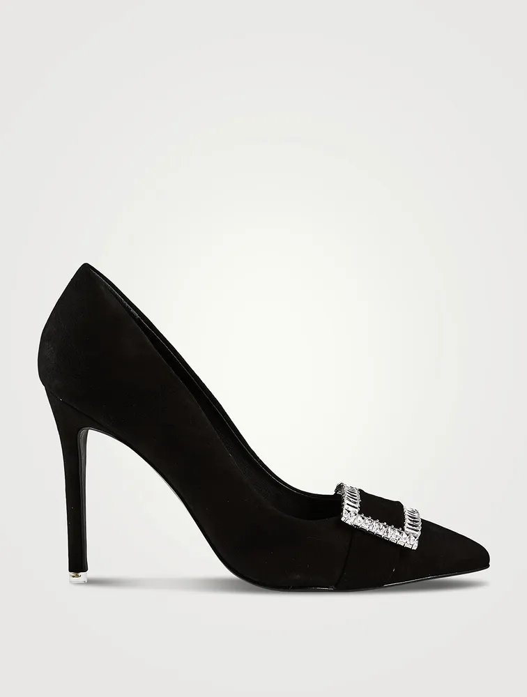 Rania Suede Pumps With Crystal Buckle