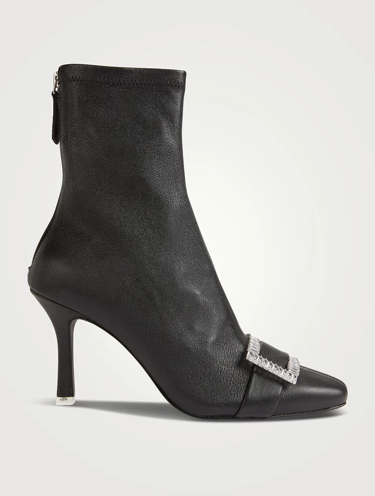 Lucy Leather Sock Boots With Crystal Buckle