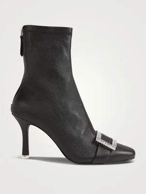 Lucy Leather Sock Boots With Crystal Buckle