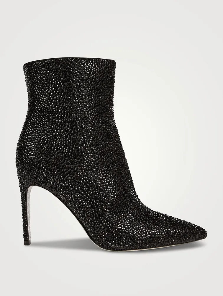 Virginie Crystal Leather Stiletto Ankle Boots