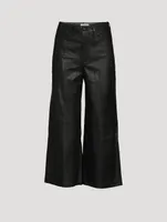 High-Rise Wide-Leg Cropped Leather Trousers