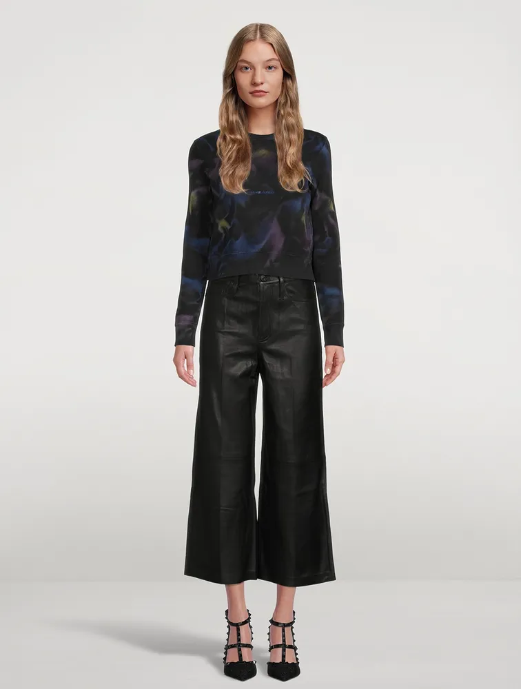 High-Rise Wide-Leg Cropped Leather Trousers