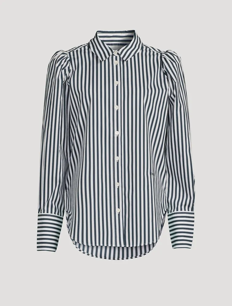 Puff-Sleeve Organic Cotton Shirt Stripe Print