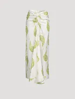 Silk Ruched Drape Long Skirt
