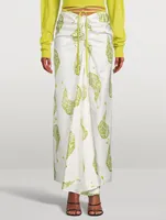 Silk Ruched Drape Long Skirt