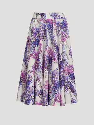 Cotton Poplin Midi Skirt Glicine Print