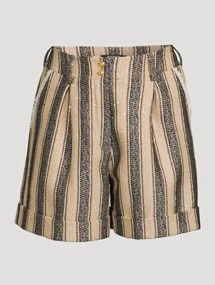 Raffia Cotton Shorts Stripe Print