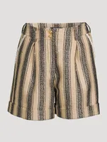 Raffia Cotton Shorts Stripe Print