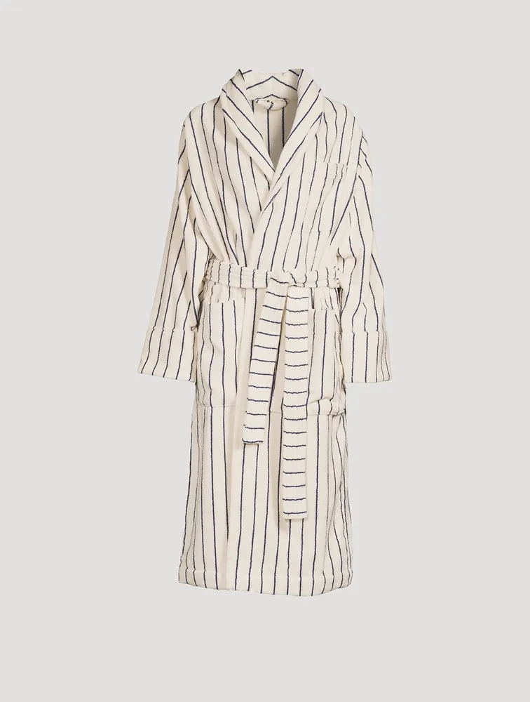 Hooded Organic Cotton Bathrobe Stripe Print