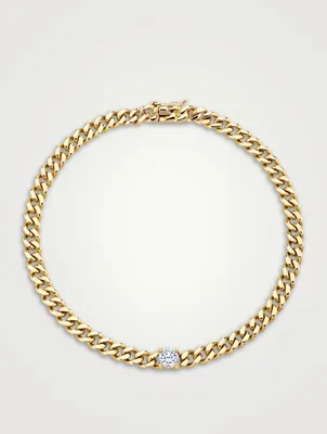 18K Gold Small Cuban Link Bracelet With Diamond
