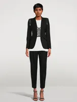 Peak Shoulder Wool Blazer With Zipper Trim