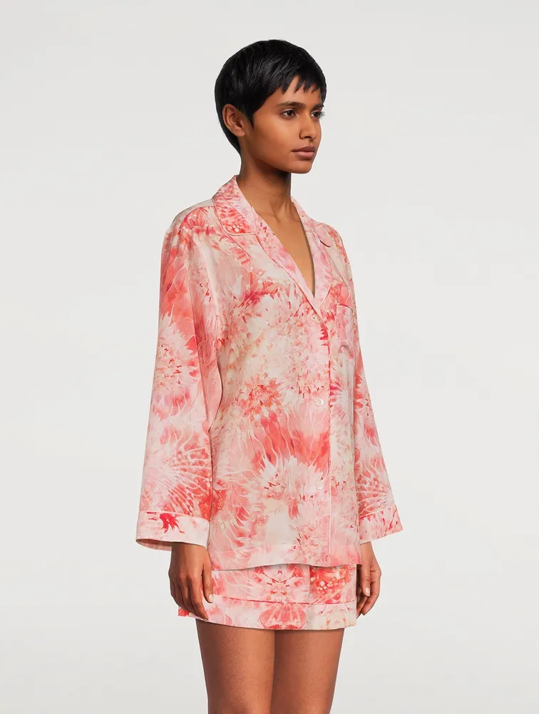 Silk Pajama Shirt Sea Coral Print