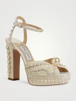 Sacaria Pearl-Embellished Satin Platform Sandals