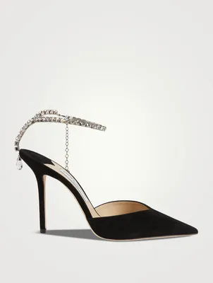 Saeda Suede Pumps With Crystal Ankle Strap