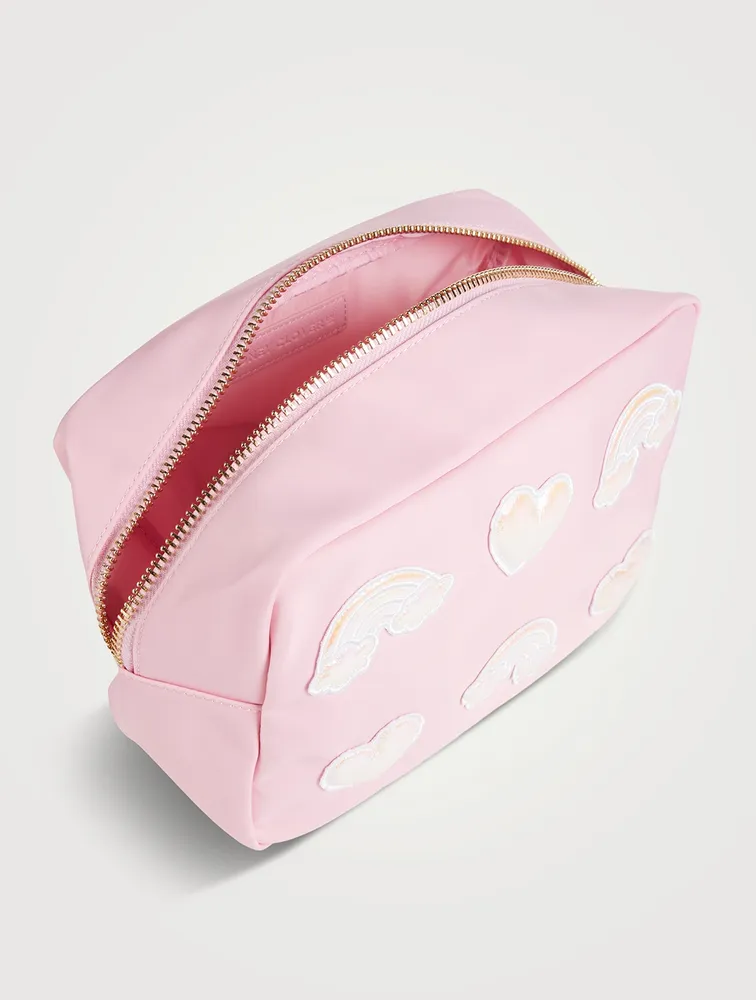 Large Nylon Pouch With Rainbow & Heart Patches