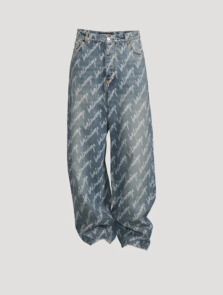 Soft Denim Oversized Jeans Logo Print