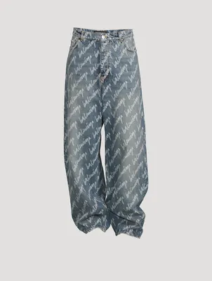 Soft Denim Oversized Jeans Logo Print