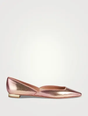 Maia Snakeskin-Embossed Metallic Leather Flats