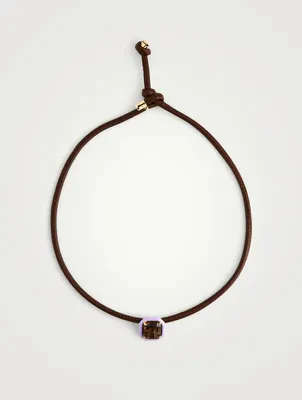 Pop Leather Choker Necklace With Smoky Quartz