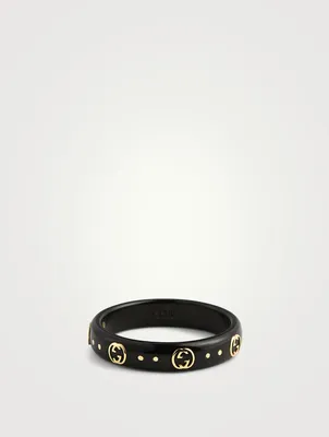Interlocking G 18K Gold Icon Ring With Synthetic Corundum