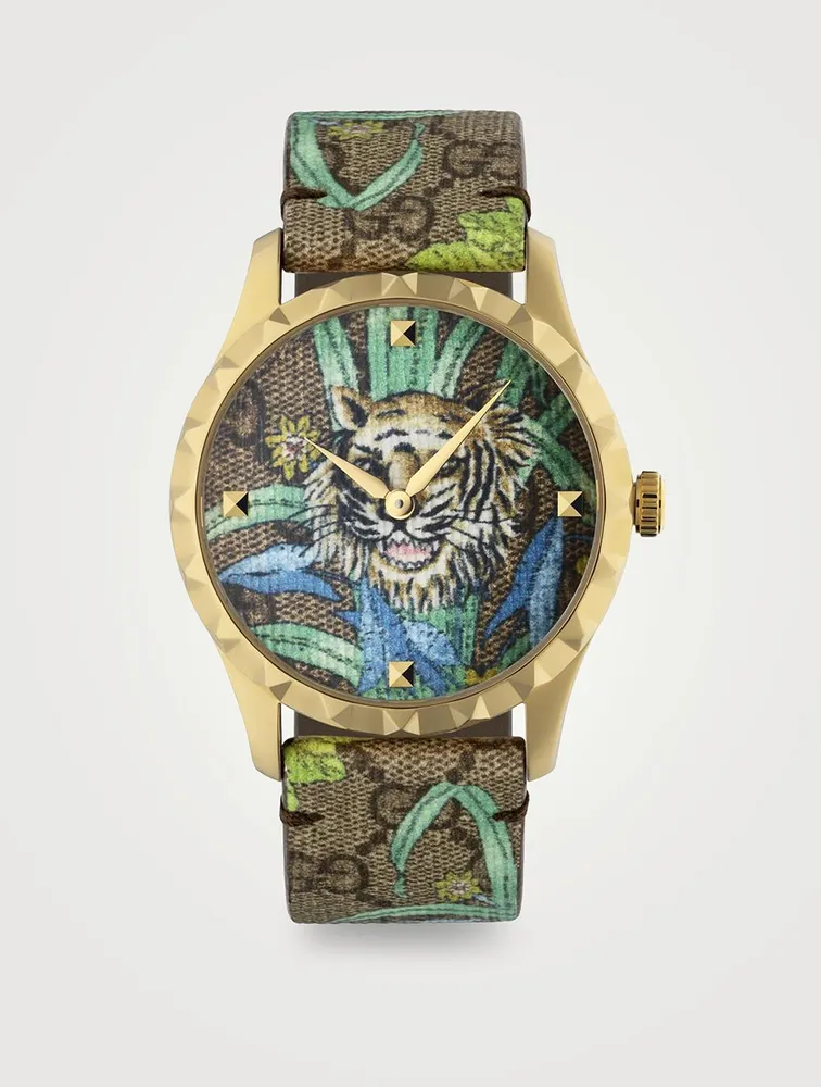 G-Timeless Tiger GG Supreme Canvas Strap Watch
