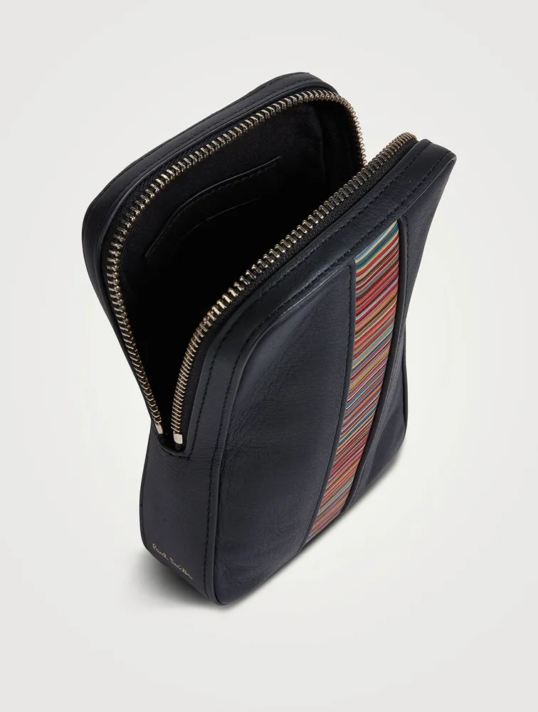 Leather Neck Pouch With Signature Stripe