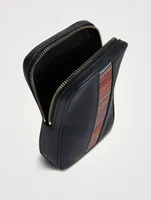 Leather Neck Pouch With Signature Stripe
