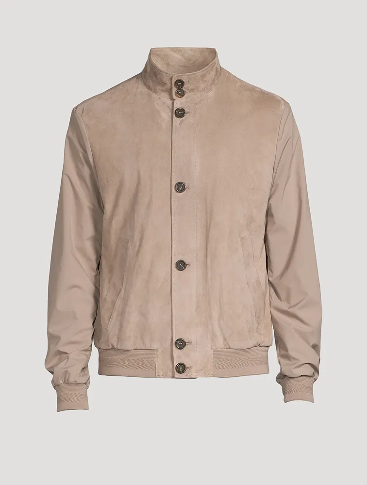 Suede-Front Bomber Jacket